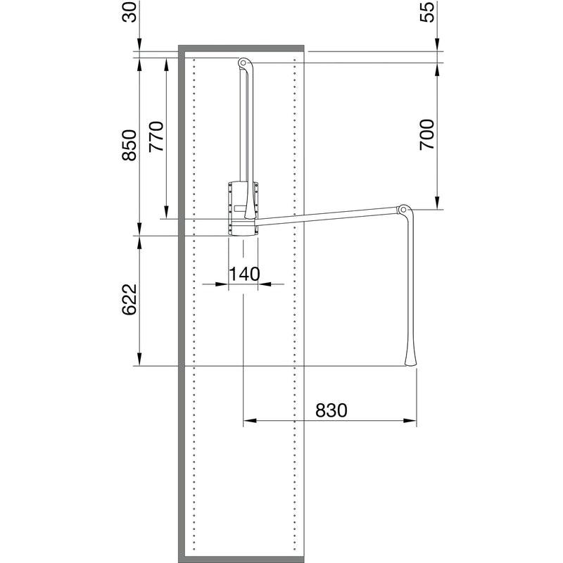 Garderobni lift Junior, V 850,ŠK 440-610mm, Nosivost 10KG, plast.belo/čel.nikl.