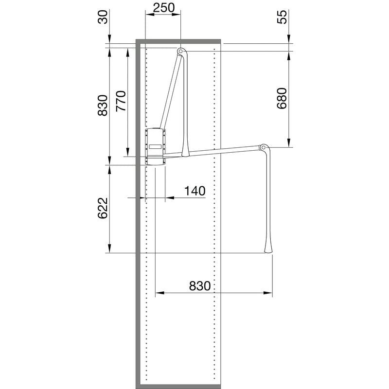 Garderobni lift Junior, V 850,ŠK 440-610mm, Nosivost 10KG, plast.belo/čel.nikl.