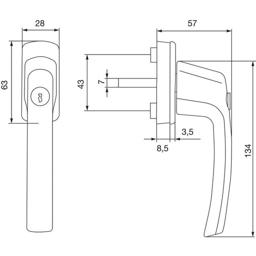 MACO poluoliva HARMONY sa ključem, VK 7 x 35, bela plastika