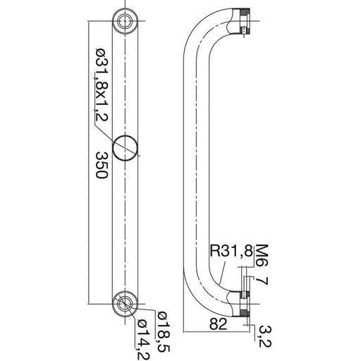 Rukohvat 4523 ravni, 382 mm, rastojanje rupa 350 mm, ručka M8