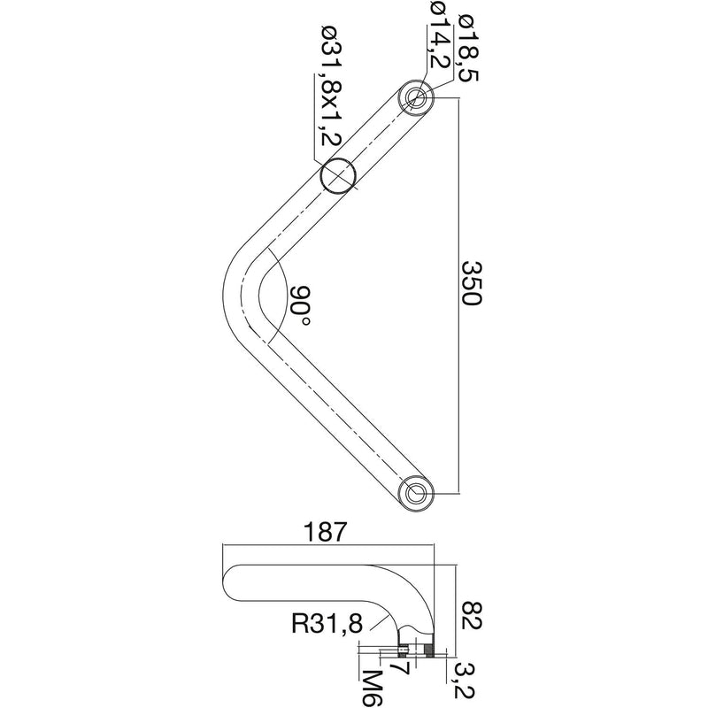 Rukohvat 4524 V-oblik, 382 mm, rastojanje od rupe 350 mm, ručka M8