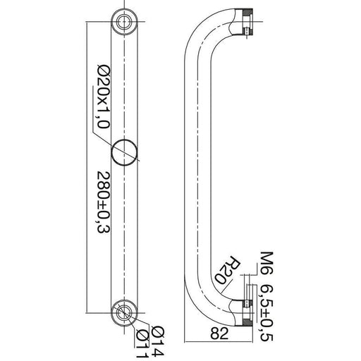 Rukohvat za vrata 4527, 300 mm, razmak rupa 280 mm, ručka M6, nerđajući čelik