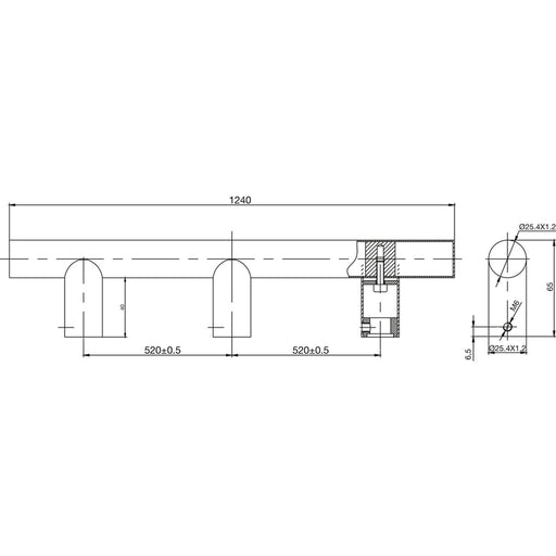 Rukohvat MT 1240/25, 1240 mm, rastojanje rupa 520 mm, ručka M8