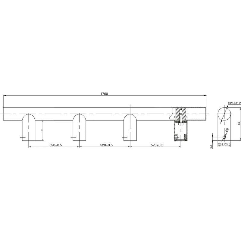 Rukohvat MT 1760/25, 1760 mm, rastojanje rupa 520mm, ručka M8