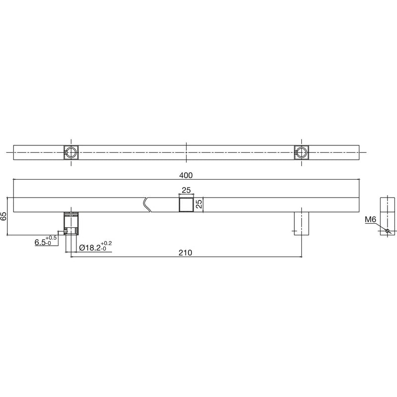 Rukohvat za vrata 4820, 400 mm, razmak rupa 210 mm, ručka 25x25 mm