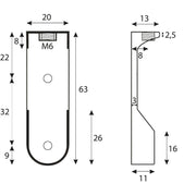 Nosač garderobne cevi Oval 6 za garderobnu cev 30 x 15 mm, niklovani cink