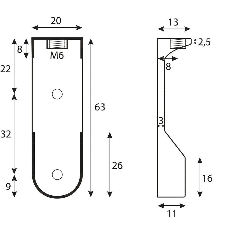 Nosač garderobne cevi Oval 6 za garderobnu cev 30 x 15 mm, niklovani cink