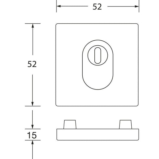 SOLIDO rozetna za cilindar spoljnja pravougaona, 52 x 52 x 15, crna