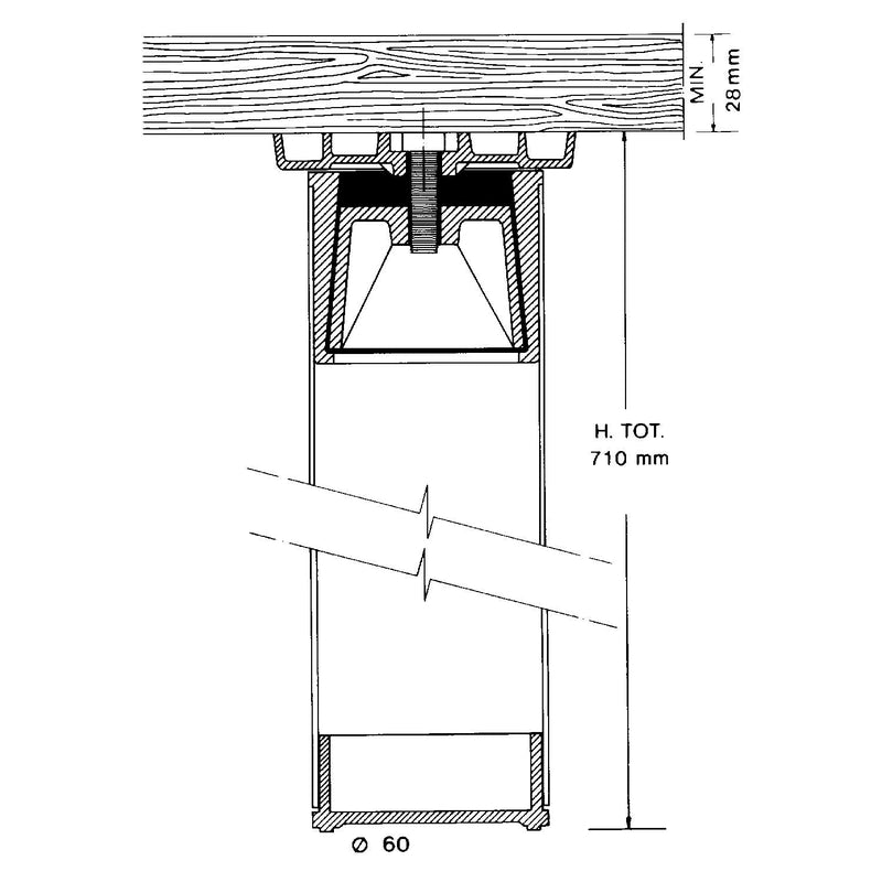 Komplet od 4 noge za sto 710 mm — Ø60, čelik (+30 mm)