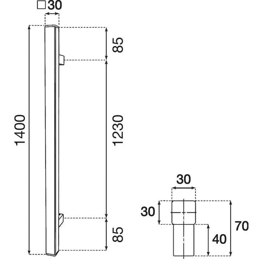 Rukohvat HT, za ulazna vrata, 30 x 30 x 1400, pocinkovani crni čelik pasivirani