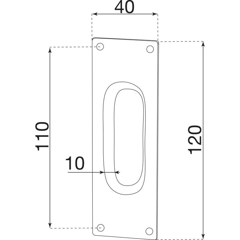 Ukopna ručica za klizna vrata 40x120mm ravna, crna, svetlo pasivirana