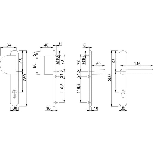 Garnitura kvaka LIVERPOOL - rukohvat i štit PZ 92, aluminijum, srebrno eloksirano